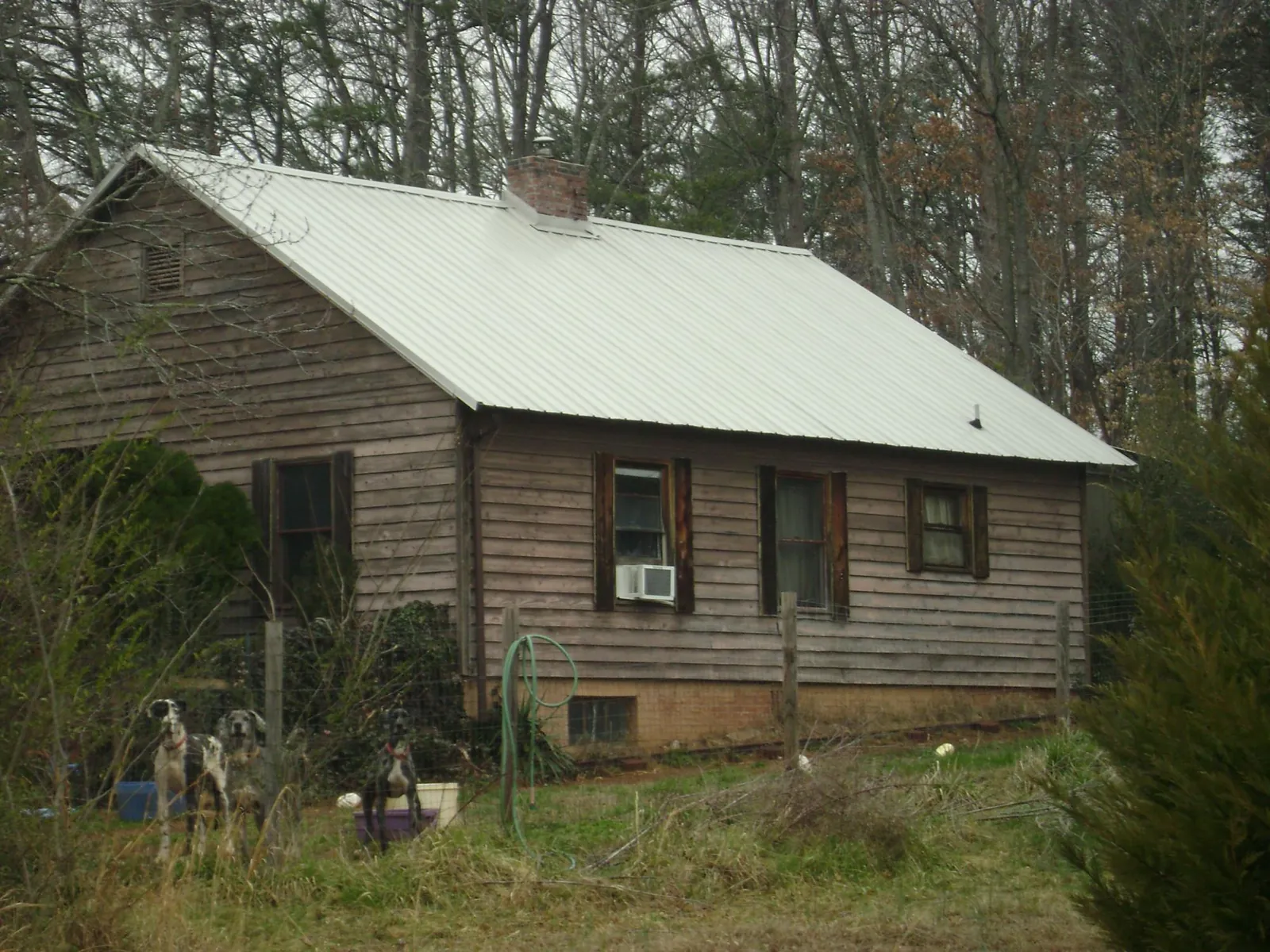 White metal roof on an old wood sided farmhouse, from a Metal Roof Installation job in Ward